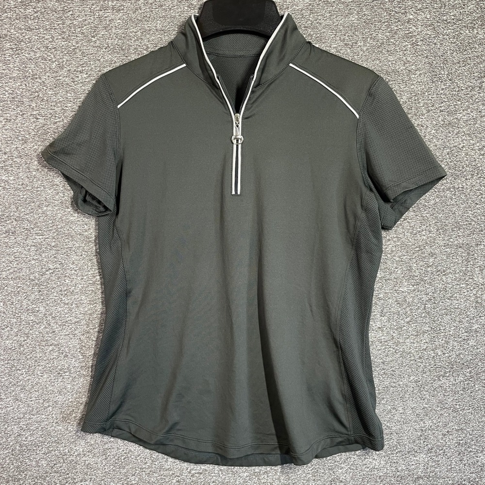 Chestnut Bay Equestrian Sun Shirt Womens Small Gray Short Sleeve 1/4 Zip Mesh